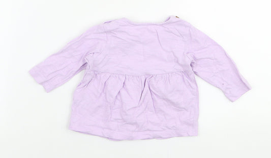 Marks and Spencer Girls Purple 100% Cotton Jersey T-Shirt Size 0-3 Months Round Neck Button - Stars