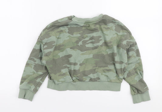 Marks and Spencer Girls Green Camouflage Cotton Pullover Sweatshirt Size 6-7 Years Pullover