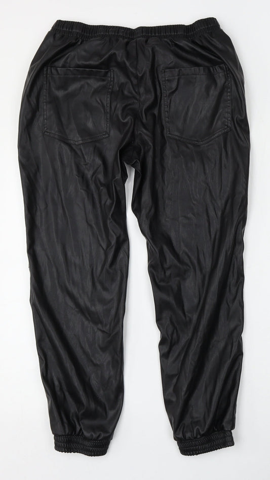 Papaya Womens Black Polyurethane Trousers Size 12 L26 in Regular