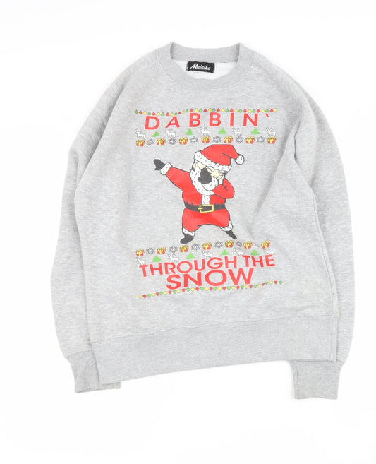 Preworn Womens Grey Polyester Blend Pullover Sweatshirt Size 12 - Santa