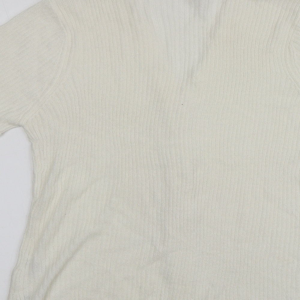 BM Womens Ivory V-Neck Acrylic Cardigan Jumper Size M