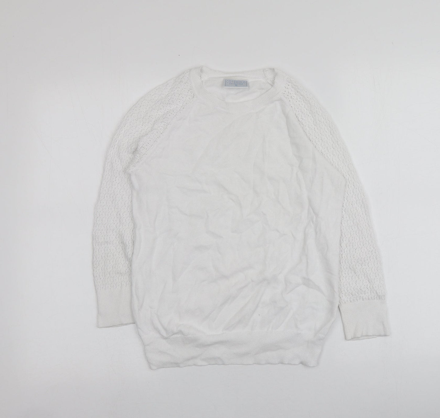 Cotswold Womens White Round Neck  100% Cotton Pullover Jumper Size XS