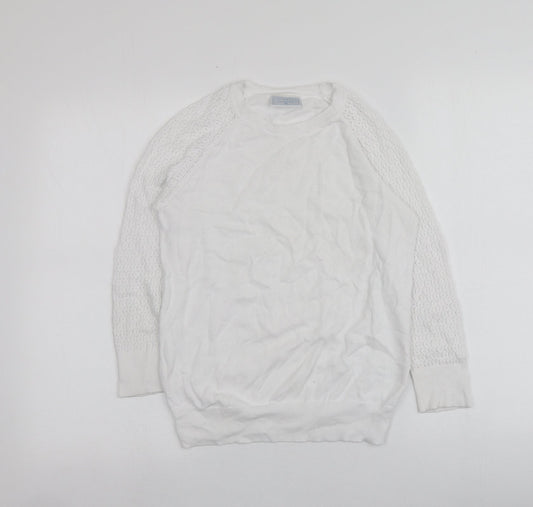 Cotswold Womens White Round Neck  100% Cotton Pullover Jumper Size XS