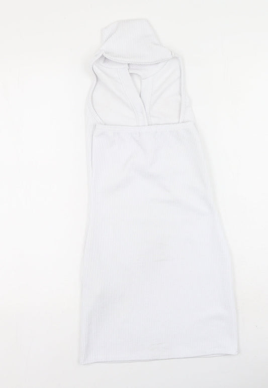 PRETTYLITTLETHING Womens White Polyester Bodycon Size 8 Collared