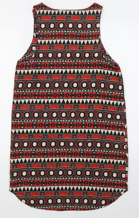 H&M Womens Red Geometric Polyester Tank Dress Size 10 Round Neck Pullover