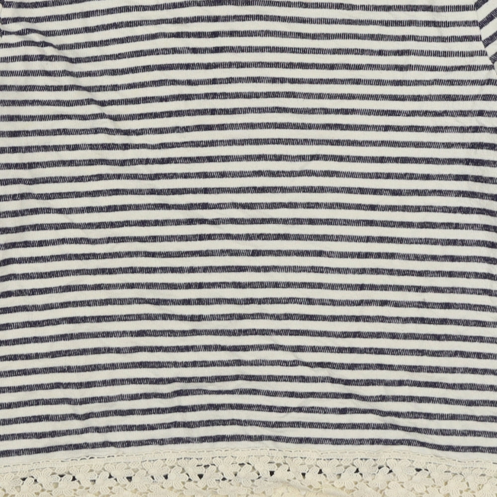 Marks and Spencer Girls Blue Round Neck Striped Cotton Pullover Jumper Size 13-14 Years Pullover