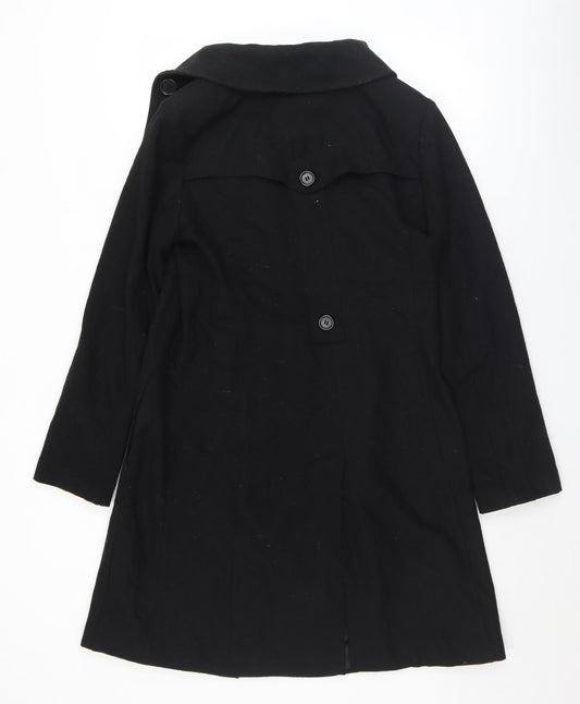 Fashion ELLE Womens Black Pea Coat Coat Size L Button