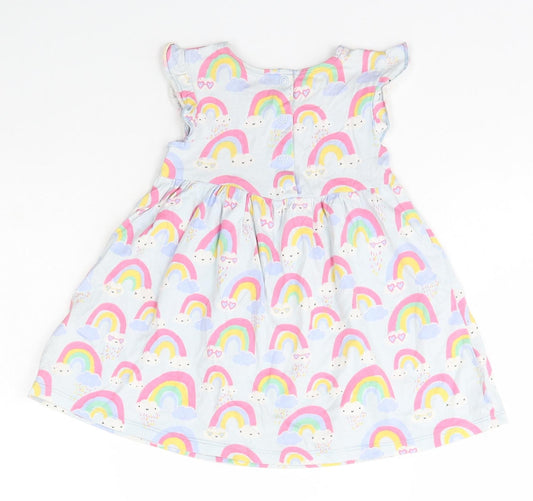 Blue Zoo Girls Blue Geometric Cotton A-Line Size 12-18 Months Scoop Neck Snap