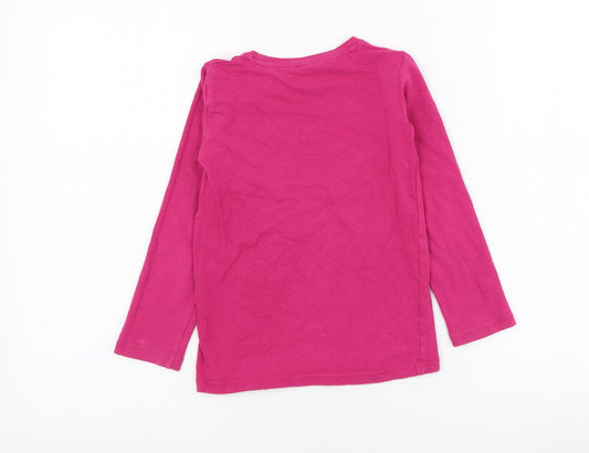 Preworn Girls Pink Polyester Basic T-Shirt Size 5-6 Years Round Neck Pullover - Owl