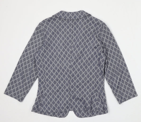 PURE Collection Womens Blue Geometric Cotton Jacket Blazer Size 8