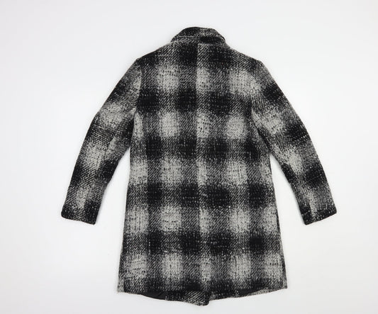 New Look Womens Grey Plaid Pea Coat Coat Size 8 Button