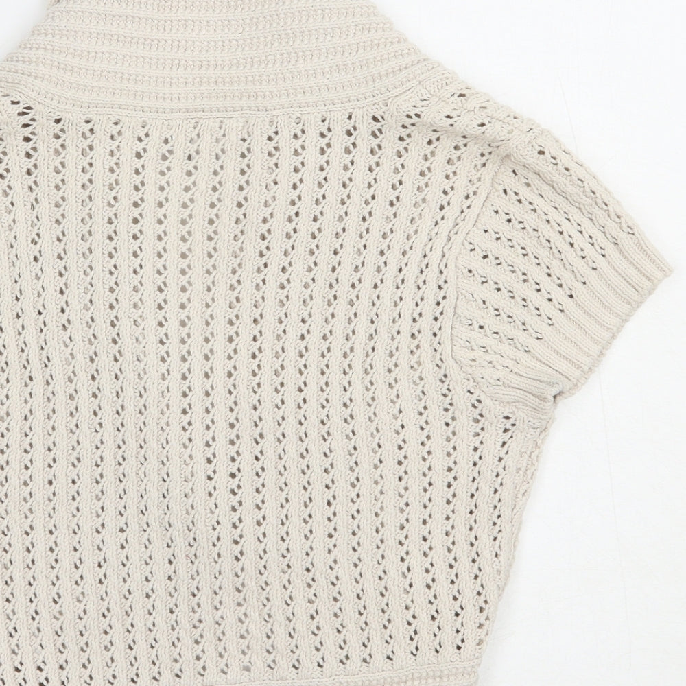 H&M Womens Beige Collared Cotton Shrug Jumper Size S