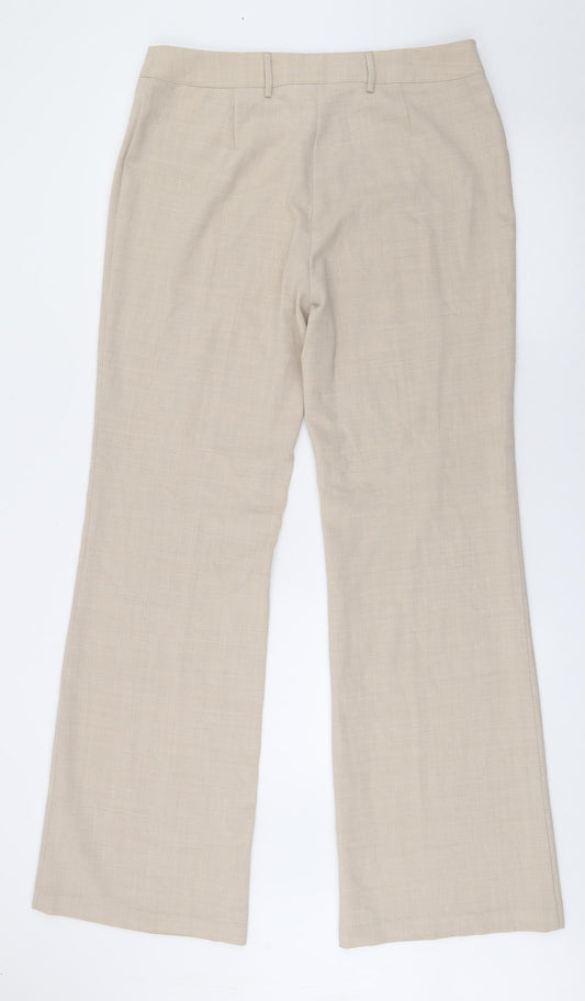 Marks and Spencer Womens Beige Polyester Trousers Size 14 L32 in Regular