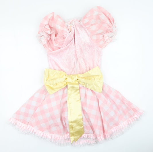 rubies Girls Pink Plaid Polyester Ball Gown Size M Square Neck