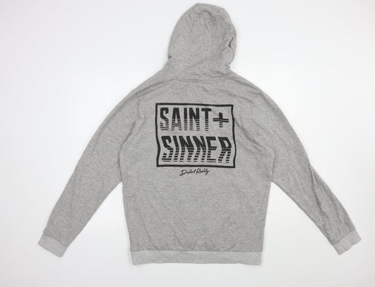 Saint+Sinner Mens Grey Cotton Pullover Hoodie Size S