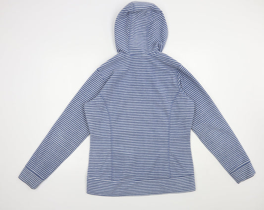 brasher Womens Blue Striped Polyester Pullover Hoodie Size 16 Button