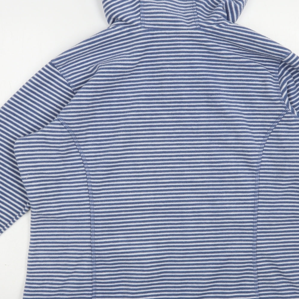 brasher Womens Blue Striped Polyester Pullover Hoodie Size 16 Button