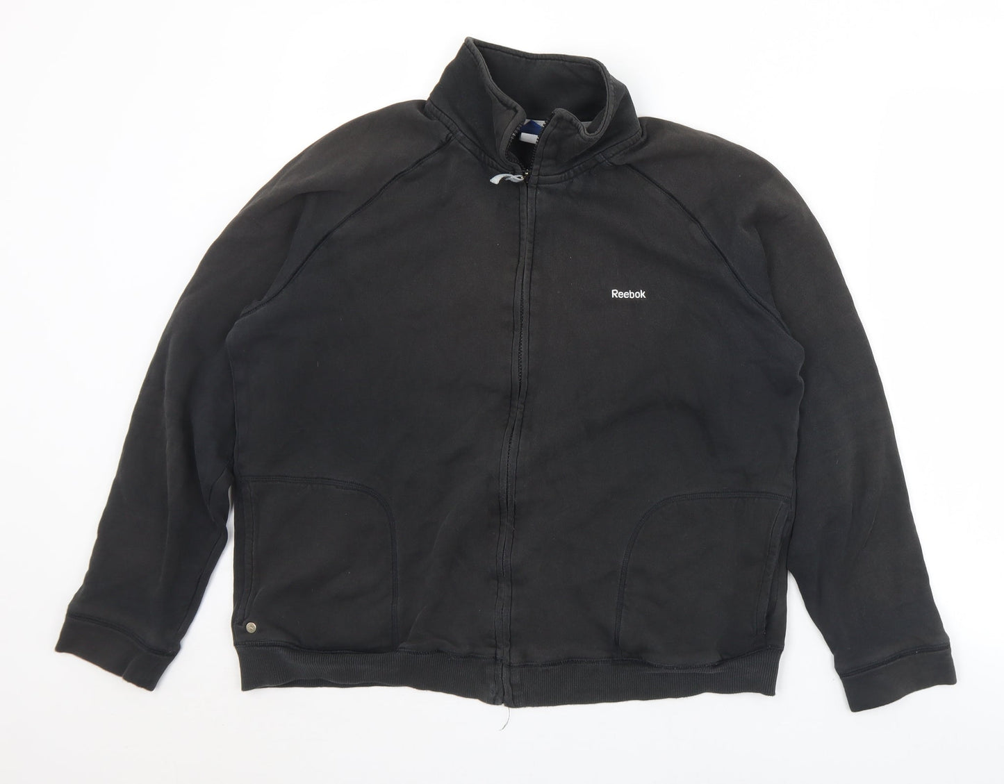Reebok Womens Black Cotton Full Zip Sweatshirt Size 2XL Zip