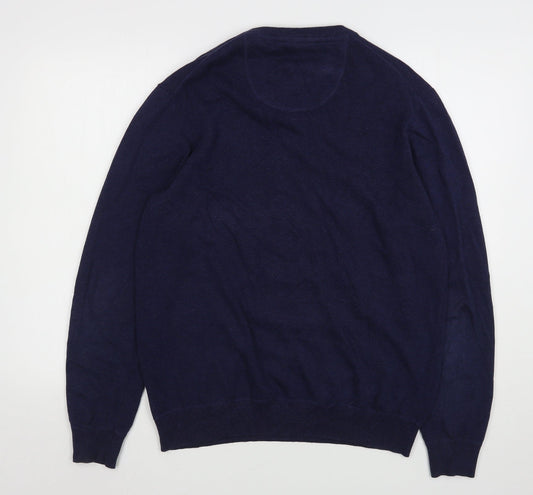 J.T. Ascott Mens Blue V-Neck Cotton Pullover Jumper Size L
