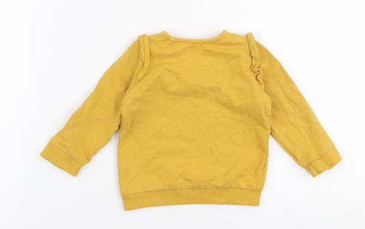 TU Girls Yellow 100% Cotton Jersey T-Shirt Size 3-6 Months Round Neck Snap - Giraffe