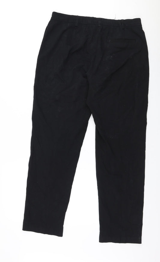 Marks and Spencer Womens Black Polyester Trousers Size 12 L28 in Regular Zip