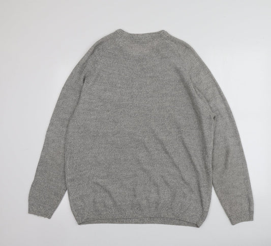 Pepeco Mens Grey Round Neck Acrylic Pullover Jumper Size XL