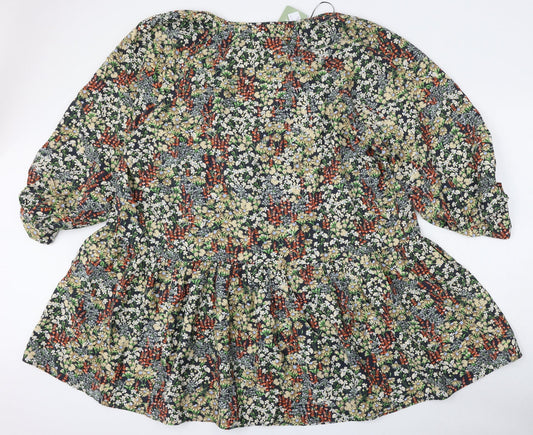 H&M Womens Multicoloured Floral Viscose Skater Dress Size XL Round Neck