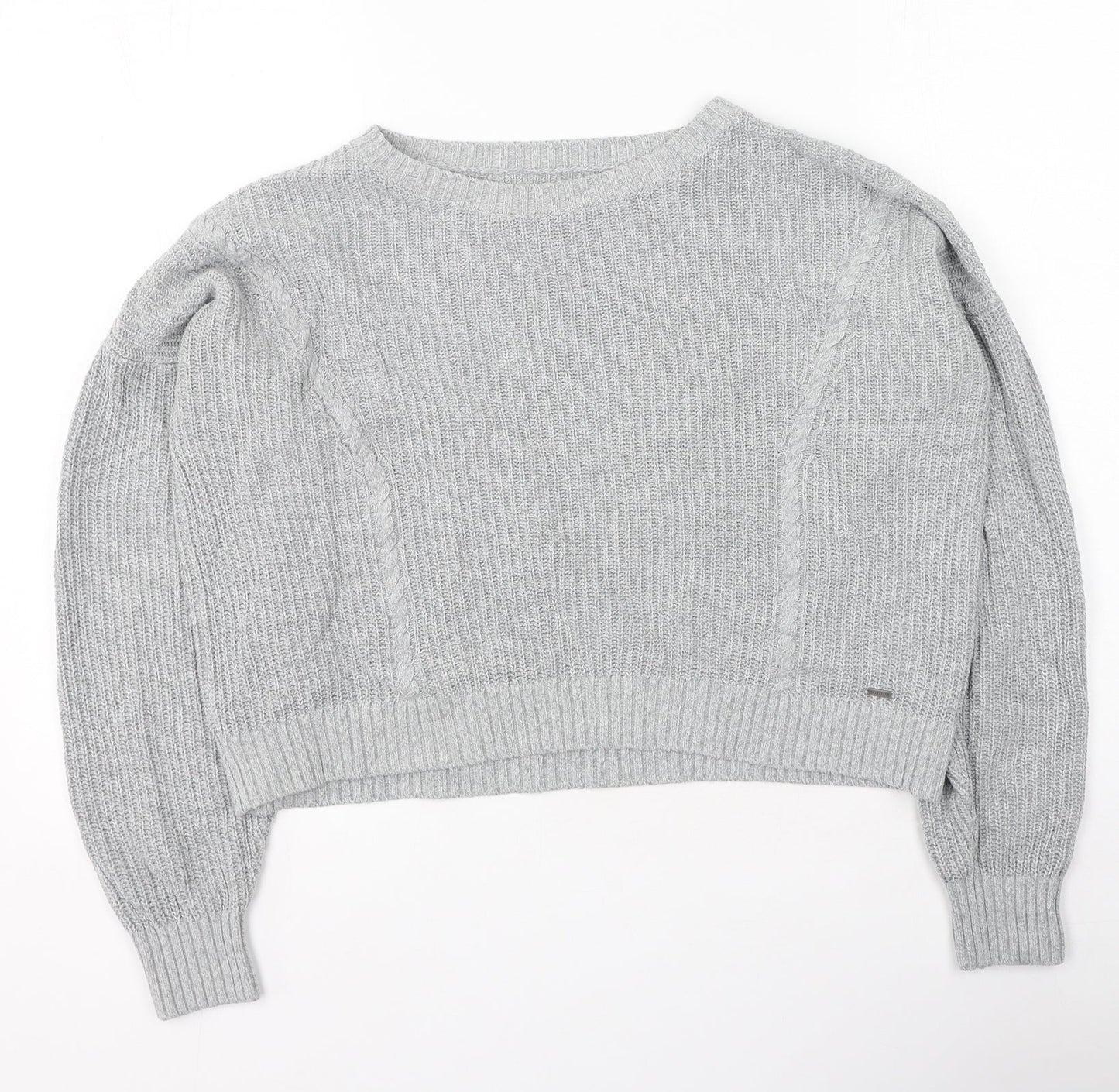 Hollister Womens Grey Round Neck Cotton Pullover Jumper Size S