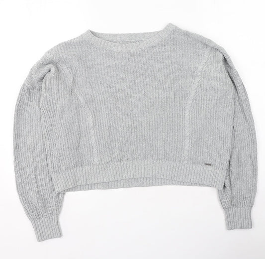 Hollister Womens Grey Round Neck  Cotton Pullover Jumper Size S