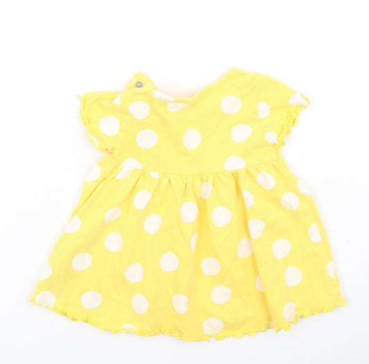 Marks and Spencer Girls Yellow Spotted Cotton Fit & Flare Size 3-6 Months Round Neck