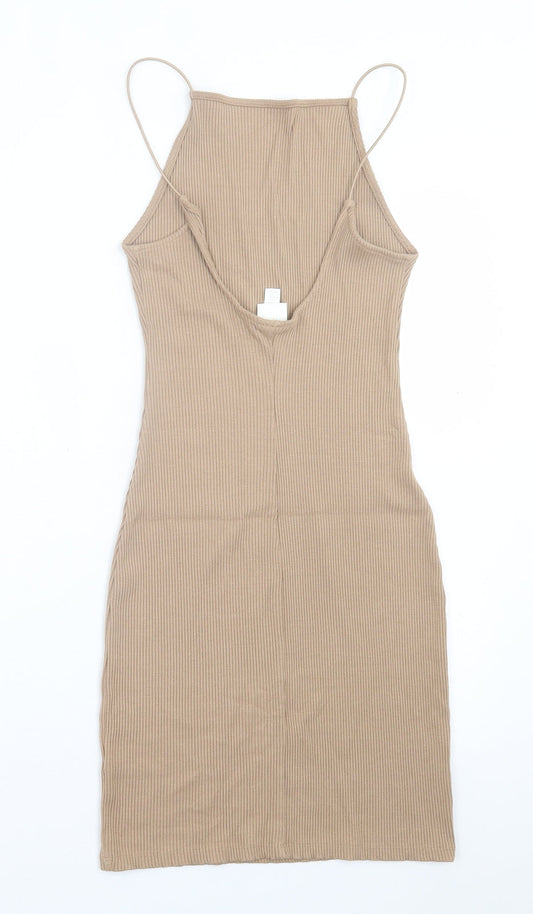 H&M Womens Beige Viscose Bodycon Size XS Square Neck Pullover