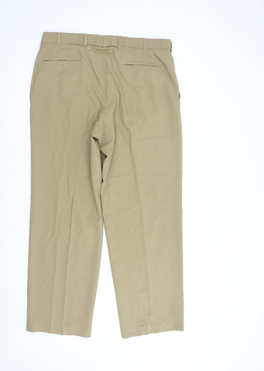 Meyer Mens Beige Polyester Dress Pants Trousers Size 34 in L31 in Regular Button