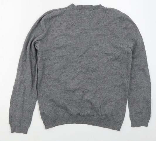 Topman Mens Grey V-Neck Cotton Pullover Jumper Size S