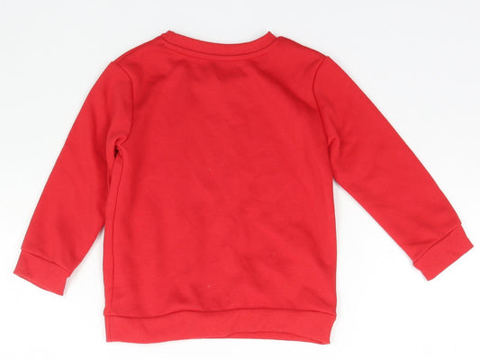 Preworn Girls Red Crew Neck Polyester Pullover Jumper Size 2 Years Pullover