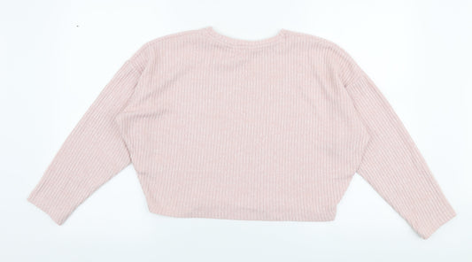 H&M Girls Pink Round Neck Polyester Pullover Jumper Size 13-14 Years Pullover