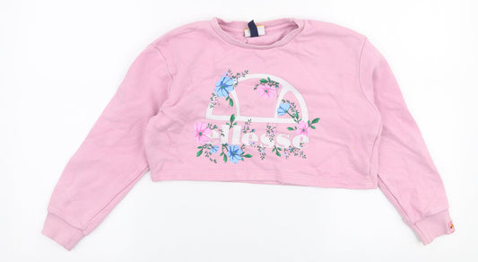ellesse Girls Pink Floral Cotton Pullover Sweatshirt Size 8-9 Years Pullover