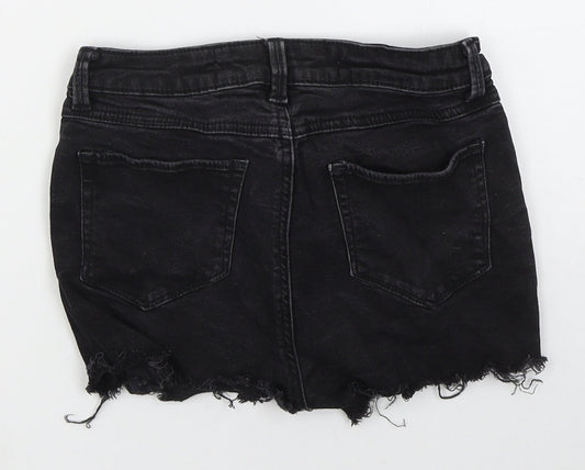 Denim Co Womens Black Cotton Hot Pants Shorts Size 6 Regular Button - Distressed Look