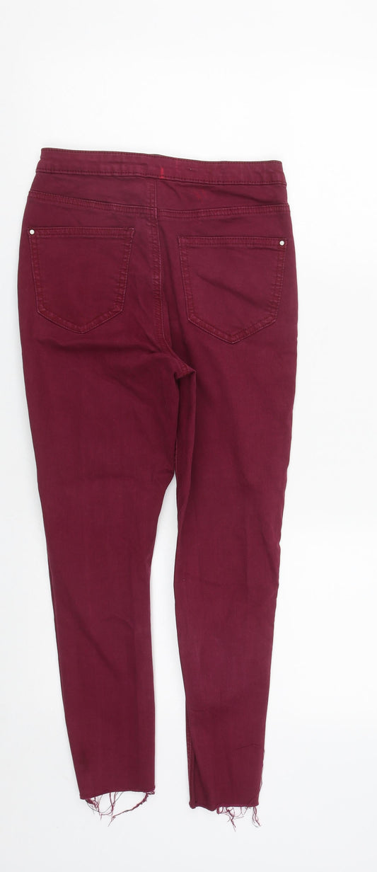 Primark Womens Red Cotton Straight Jeans Size 8 L25 in Regular Zip
