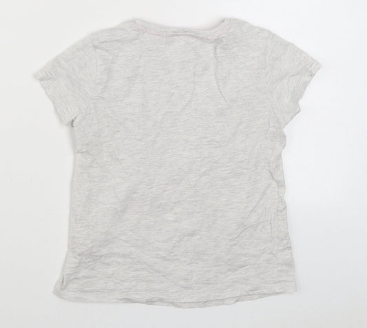 Pep&Co Girls Grey Cotton Basic T-Shirt Size 7-8 Years Round Neck Pullover