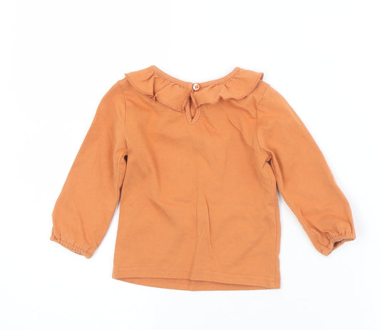 Primark Girls Orange Cotton Jersey T-Shirt Size 9-12 Months Collared Button