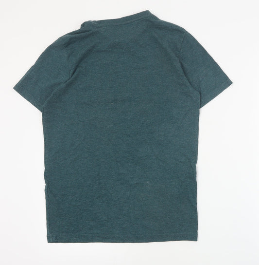 Dunnes Mens Green Cotton T-Shirt Size XS Crew Neck - Christmas