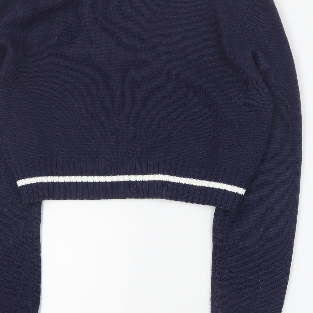 H&M Womens Blue V-Neck Acrylic Pullover Jumper Size L - Cropped