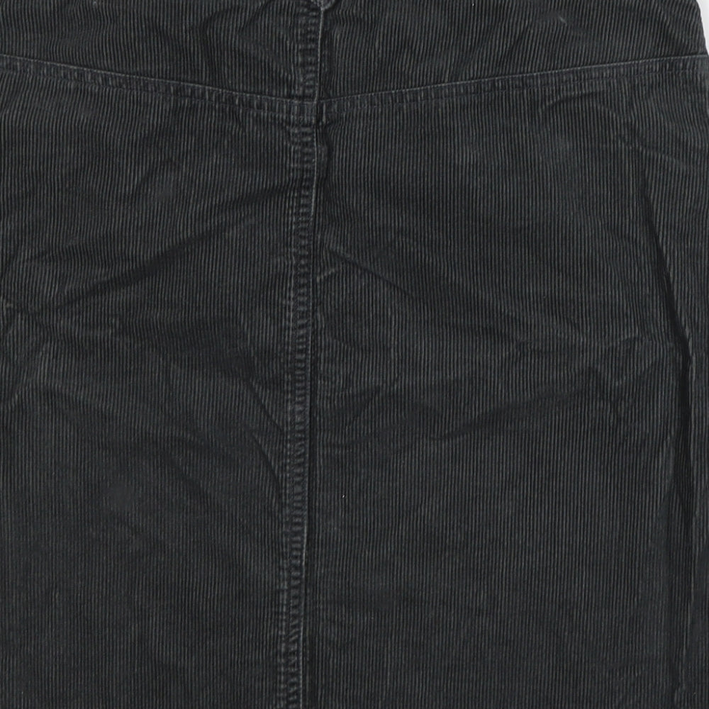 New Look Womens Black Cotton A-Line Skirt Size 10 Button
