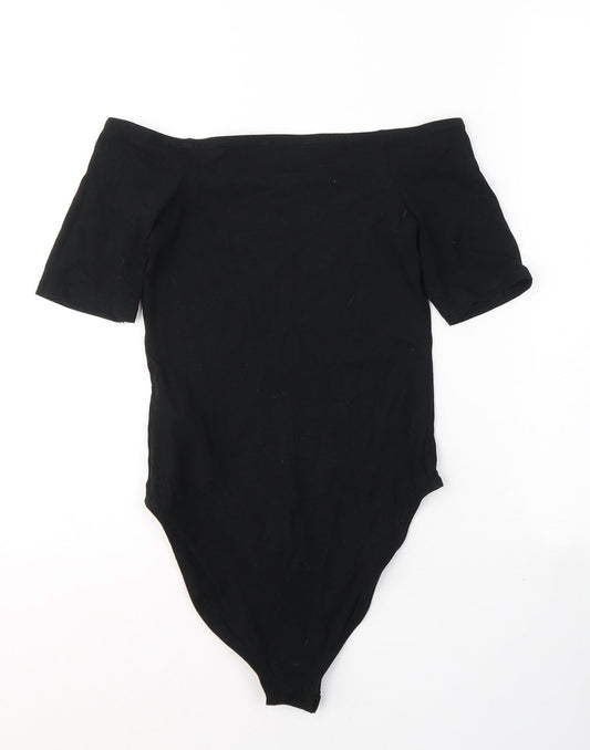 Miss Selfridge Womens Black Cotton Bodysuit One-Piece Size 8 Button