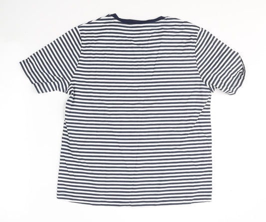 Anne De Lancay Womens Blue Striped Cotton Basic T-Shirt Size M Round Neck