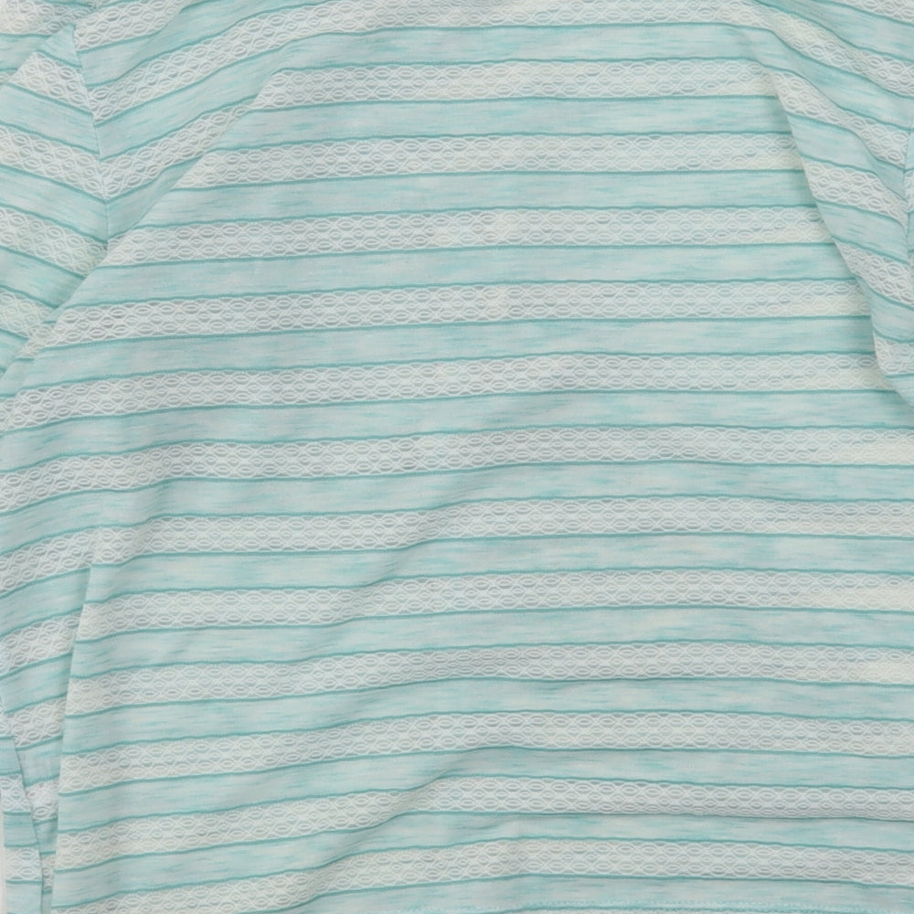 Saloos Womens Blue Round Neck Striped Nylon Cardigan Jumper Size 14