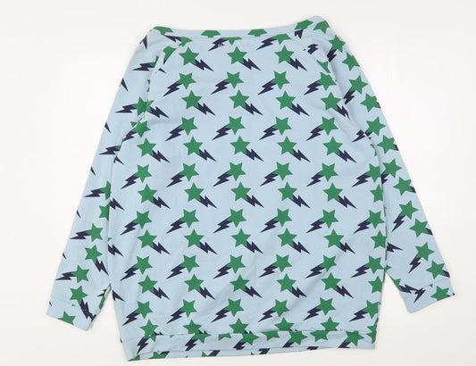 Blufin Womens Blue Geometric Cotton Pullover Sweatshirt Size 12