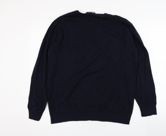 Trutex Mens Blue V-Neck Cotton Pullover Jumper Size L