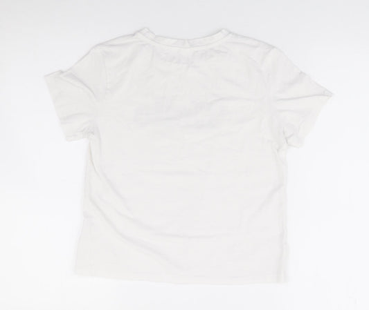 SheIn Girls White Cotton Pullover T-Shirt Size 12 Years Crew Neck Pullover