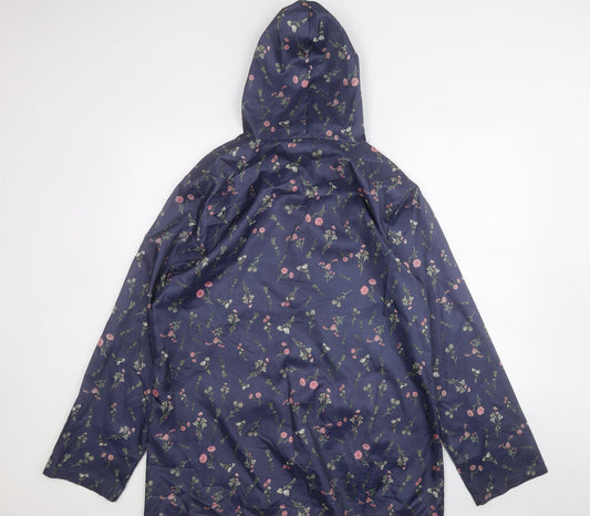 ANNE DE LANCAY Womens Blue Floral Rain Coat Coat Size M